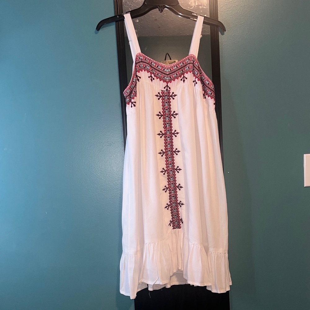 Embroidered White and Pink Mini Dress